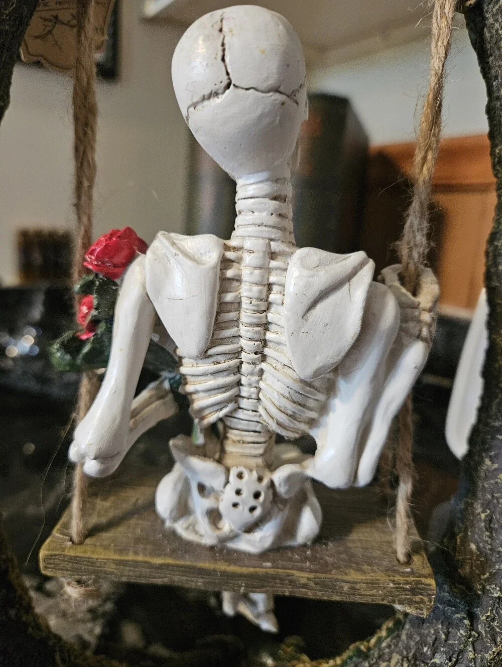 New With Tags Halloween Skeleton On Swing With Red Roses